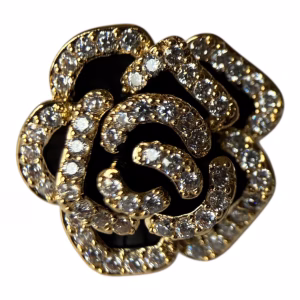 Zwarte diamanten bloem vergulde broche