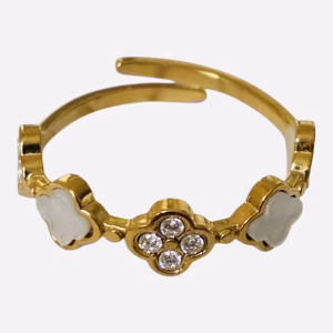 Diamant Geluksbloem en Schelp Bloem Ring
