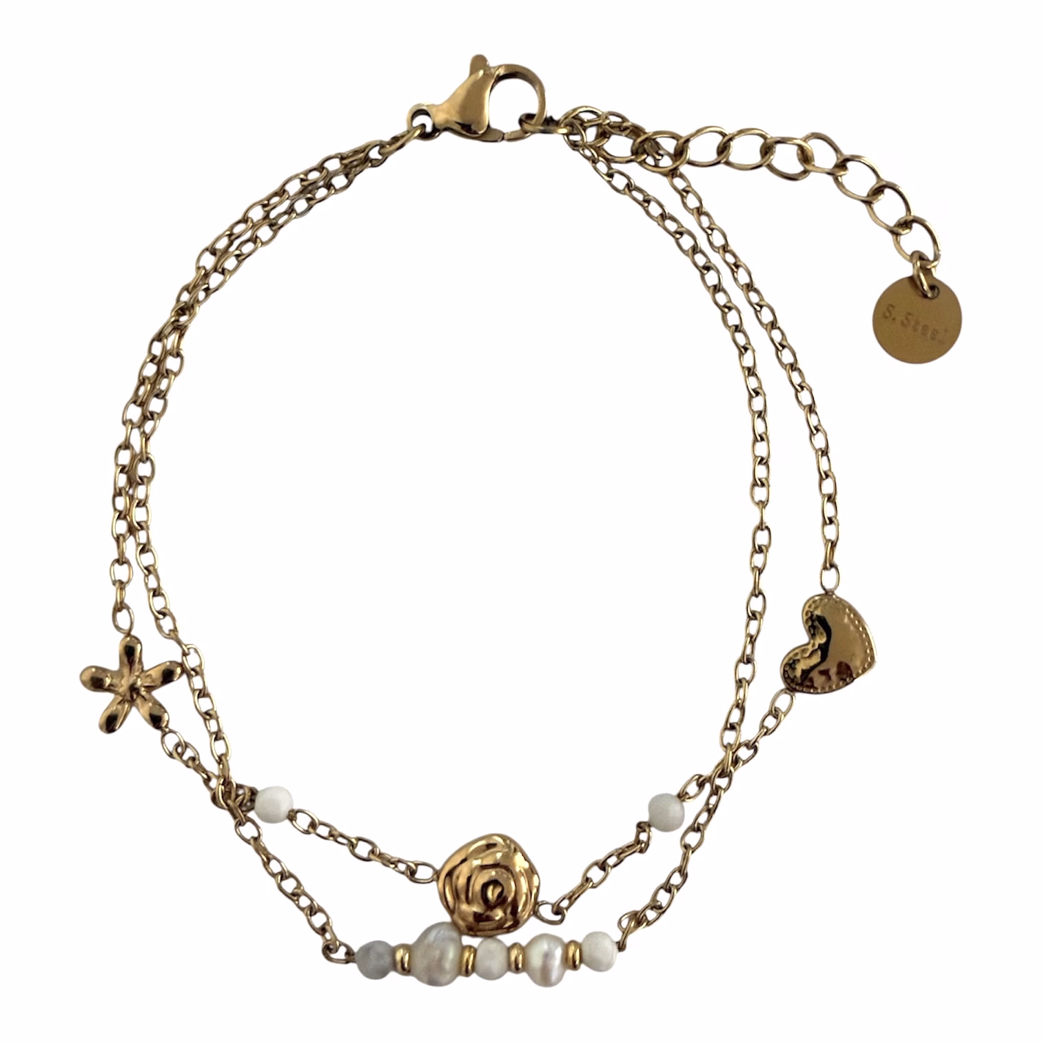 Bloem Roos Hart Kralen Layered Armband