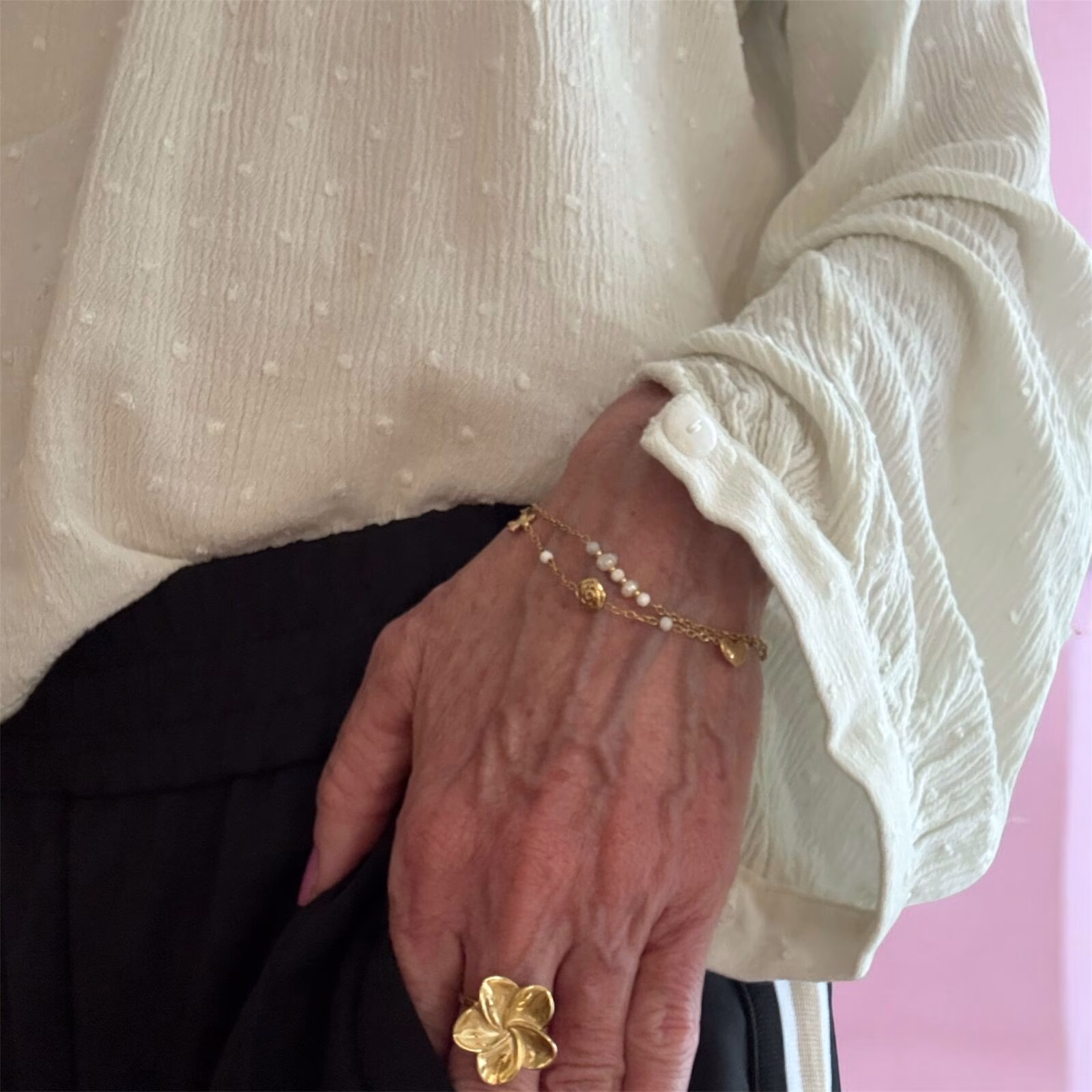 Bloem Roos Hart Kralen Layered Armband - Afbeelding 3