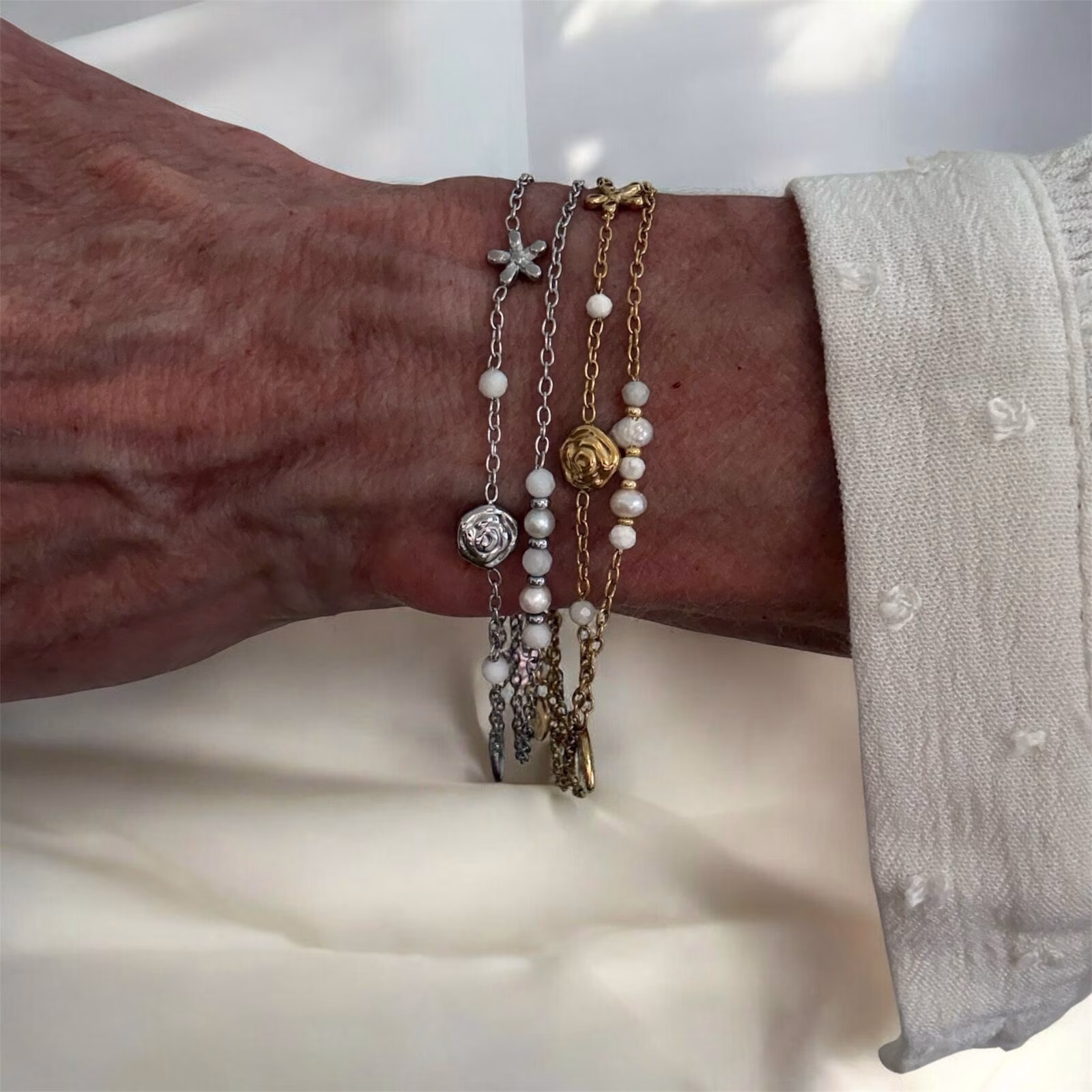 Bloem Roos Hart Kralen Layered Armband - Afbeelding 4