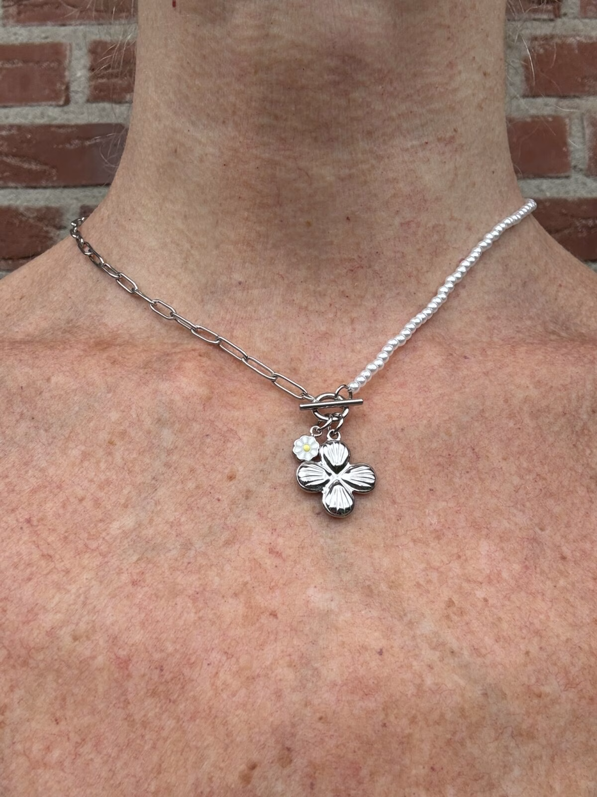 Halfzijdige parelketting met bloem - Afbeelding 8