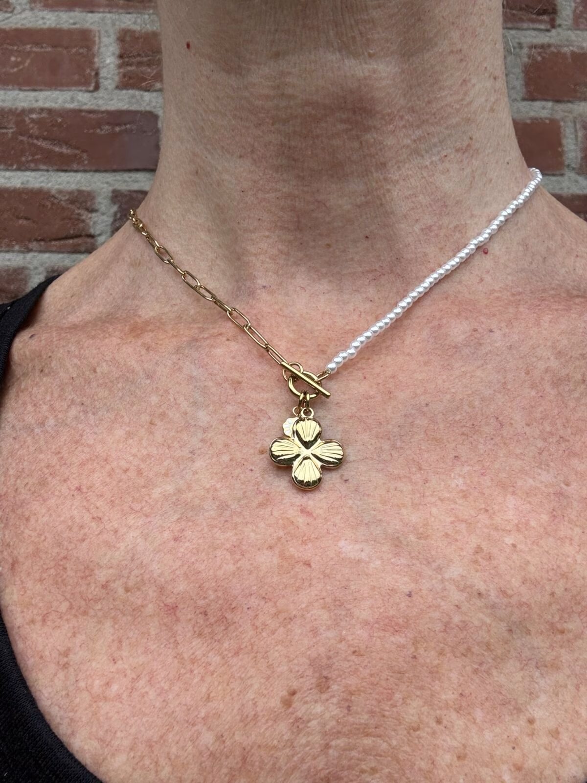 Halfzijdige parelketting met bloem - Afbeelding 4
