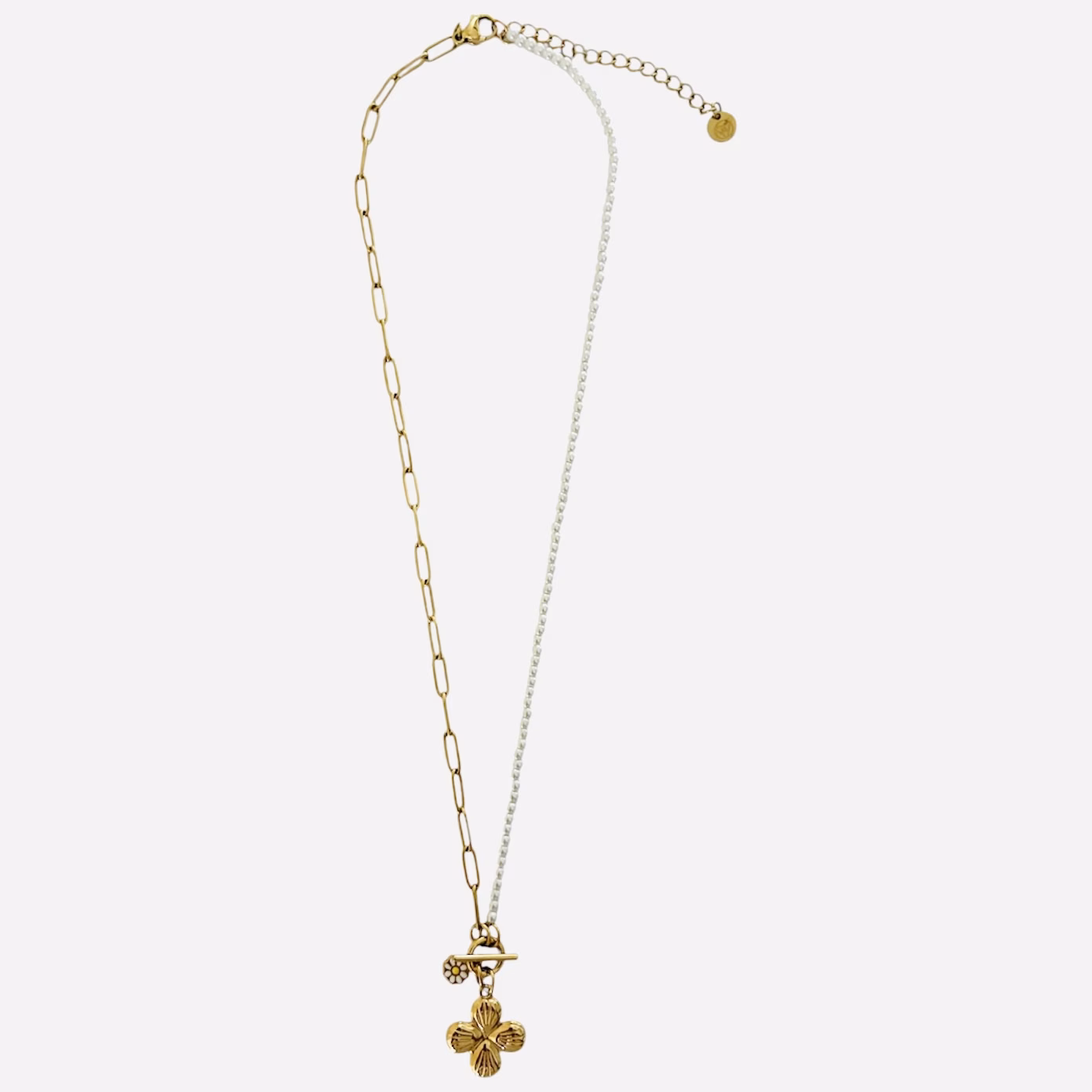 Halfzijdige parelketting met bloem