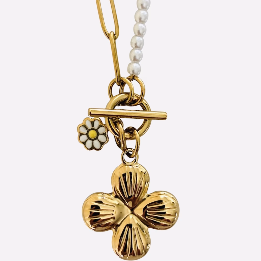 Halfzijdige parelketting met bloem - Afbeelding 2