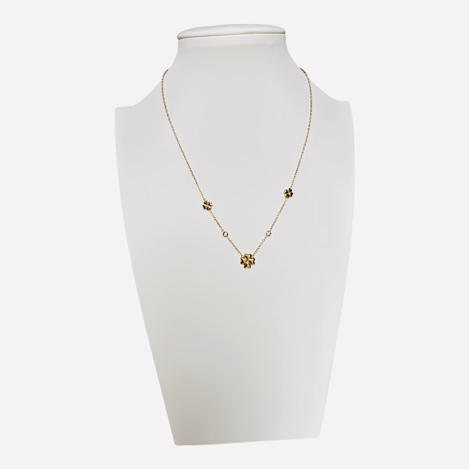 Klaverblad ketting met zirkonia stippen